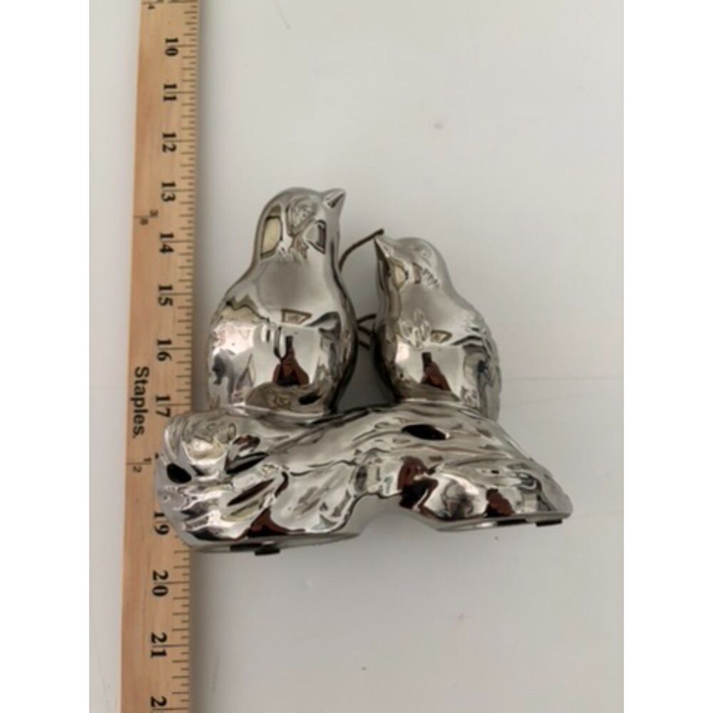 MCM style silver tone ceramic bird figurine statue GC naturals sachet holder